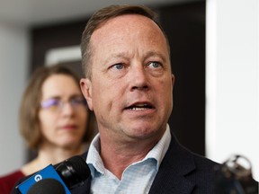 Mike Parker, president of the Health Sciences Association of Alberta, speaks about Alberta unions' fightback strategy during a press conference at the Health Science Association of Alberta's office in Edmonton, on Wednesday, March 4, 2020.