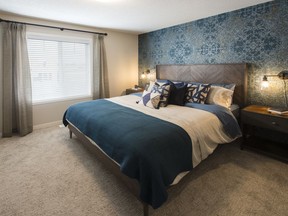 The master bedroom in the Fremont show home by Morrison Homes in D'Arcy in Okotoks.