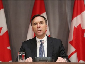 Federal Finance Minister Bill Morneau speaks during a news conference on Parliament Hill March 18, 2020 in Ottawa, Ontario.