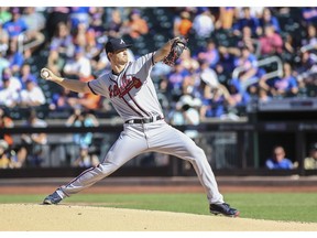Sep 29, 2019; New York City, NY, USA; Atlanta Braves pitcher Mike Soroka (40) pitches in the first inning against the New York Mets at Citi Field. Mandatory Credit: Wendell Cruz-USA TODAY Sports ORG XMIT: USATSI-399879