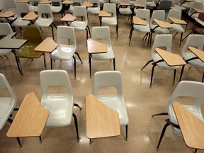An empty classroom in Edmonton.