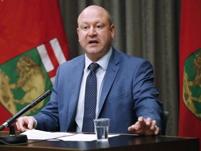 Dr. Brent Roussin, Manitoba chief public health officer, speaks during the province's latest COVID-19 update at the Manitoba legislature in Winnipeg Monday, March 23, 2020.