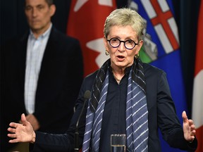 Dr. Marcia Johnson, deputy chief medical officer of health, provides an update on Alberta's COVID-19 cases at a news conference on Saturday, at the Legislature in Edmonton, March 21, 2020. Ed Kaiser/Postmedia