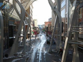 Downtown Calgary was quiet with many businesses closed or having employees work from home as COVID-19 precautions ramped up around the city on Tuesday, March 17, 2020.