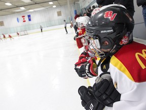 Bracket A Atom 1 South semi-final game action between Bow Valley Black and Bow Valley White at the Lake Bonavista arena during the 2019/2020 Esso Minor Hockey Week hosted by Hockey Calgary. Wednesday, January 15, 2020. Brendan Miller/Postmedia