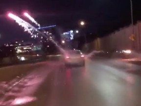 In the 21 second video posted to Facebook, fireworks are shot from a moving vehicle as other vehicles pass by. Saskatoon police are seeking information about the incident.