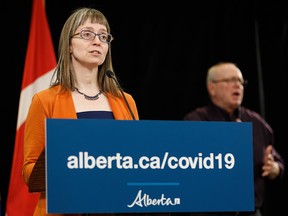 Dr. Deena Hinshaw, Alberta's Chief Medical Officer of Health, gives a COVID-19 coronavirus pandemic update at the Federal Building in Edmonton, on Tuesday, March 31, 2020.