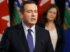 Premier Jason Kenney gives an update on the COVID-19 pandemic response during a press conference at the Alberta Legislature in Edmonton, on Friday, March 20, 2020.