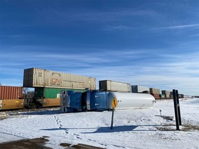 People in Swalwell, Alta., a community northeast of Calgary, have been forced from their homes after a train collided with a propane tanker truck on March 9, 2020. Courtesy Kneehill County