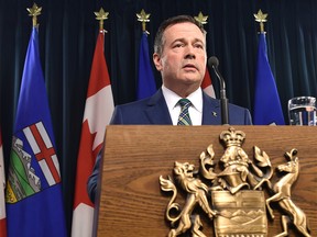 Premier Jason Kenney declares a state of public health emergency during a news conference at the Alberta Legislature in Edmonton, March 17, 2020. Ed Kaiser/Postmedia