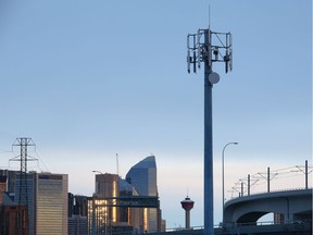 Cell phone tower along 10 ave s.w. near Crowchild Trail.