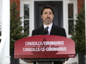 Prime Minister Justin Trudeau gives an update on the federal government's response to COVID-19 outside his residence in Ottawa last week.