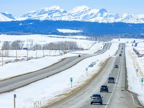 Vehicles move west on Trans-Canada Highway on Thursday, April 16, 2020.