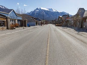 Deserted main street in downtown Canmore on Sunday, April 19, 2020.
