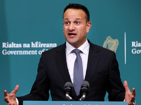 Ireland's Prime Minister Taoiseach Leo Varadkar speaks during a news conference on the ongoing situation with the coronavirus disease (COVID-19) at Government Buildings in Dublin, Ireland March 24, 2020.