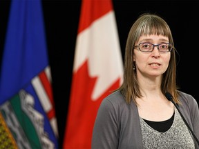 Alberta's Chief Medical Officer of Health Dr. Deena Hinshaw gives her daily COVID-19 briefing at the Alberta Legislature's Federal Building in Edmonton, on Thursday, April 2, 2020.