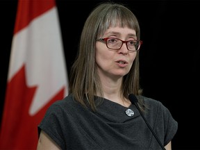 Alberta's chief medical officer of health Dr. Deena Hinshaw provides a daily update on COVID-19 during a press conference, in Edmonton Monday April 6, 2020. Photo by David Bloom