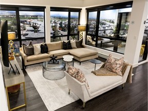 The living room in the Home K2 show suite by Hopewell Residential.