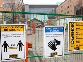 Sprung Structures, Falkbuilt and CANA Construction work on a 8,000 square foot structure for extra COVID-19 beds being built next to the Peter Lougheed Centre in Calgary on Friday, April 10, 2020.  Gavin Young/Postmedia