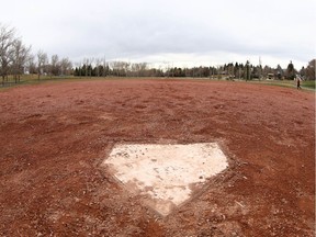 A vacant baseball field at Confederation Park is shown in northwest Calgary on Saturday, April 25, 2020.