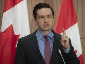 Conservative MP Pierre Poilievre speaks during a news conference in Ottawa, Wednesday April 8, 2020. Poilievre says promised relief from the federal government for small businesses suffering losses due to COVID-19 is not rolling out fast enough.