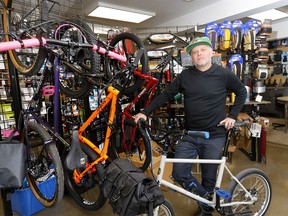 Sean Carter, owner of Bike Bike says bicycle sales are going up due to the warmer weather in Calgary on Monday, April 27, 2020. Darren Makowichuk/Postmedia