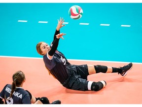 Payden Olsen of Cardston, Alta., in action with the national women's sitting volleyball team.