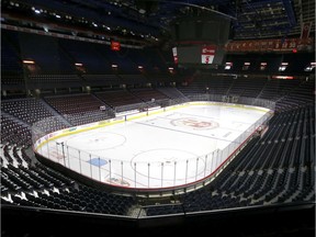 Inside the Scotiabank Saddledome as the NHL has stopped play due to the Corona virus in Calgary on Thursday, March 12, 2020.