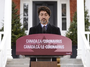 Prime Minister Justin Trudeau addresses Canadians on the COVID-19 pandemic from Rideau Cottage in Ottawa on Tuesday, April 14, 2020.