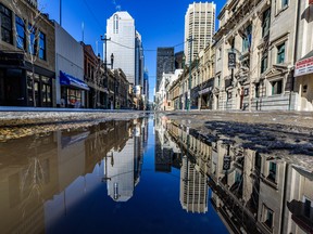 Stephen Avenue in downtown Calgary was nearly deserted on April 8, 2020.