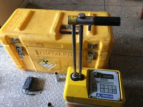 A Troxler 3430 model nuclear gauge was stolen from an SUV late Monday or early Tuesday, according to police. It contains a small amount of radioactive material and may be harmful to anyone who took it.