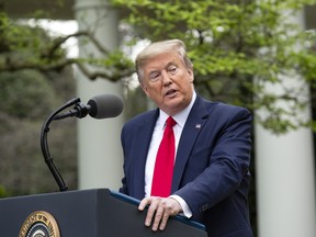 U.S. President Donald Trump speaks during a news conference in the Rose Garden of the White House in Washington D.C., U.S. on Tuesday, April 14, 2020. Trump said he instructed his administration to temporarily halt funding to the World Health Organization, following up his claims that the international body has failed to share information about the coronavirus pandemic.