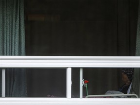 TORONTO, ON - MAY 10: A fake flower is seen on the window sill of a resident's room at the Altamont Care Community on Mother's Day, May 10, 2020 in Toronto, Canada.