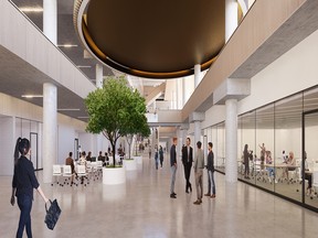 Weather rendering of Mathison Hall, a proposed addition to Haskayne School of Business at the University of Calgary.