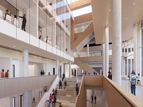 Weather rendering of Mathison Hall, a proposed addition to Haskayne School of Business at the University of Calgary.