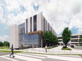 Rendering of a new four-storey building, Mathison Hall, to be built at the Haskayne School of Business.