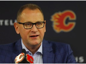 Calgary Flames GM Brad Treliving is pictured during a press conference at Scotiabank Saddledome on Sept. 25, 2019. Darren Makowichuk/Postmedia