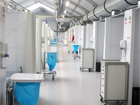 A look inside the temporary healthcare facility built in 21 days at the Peter Lougheed Centre to treat COVID-19 patients. Its known as the Sprung Pandemic Response Unit and has 67 beds and nursing station. The facility is currently not is use but is ready to handle an influx of COVID-19 patients if needed. Saturday, May 2, 2020.