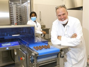 Wabi Sabi Brands Inc. President and CEO Todd Pringle and Quality Assurance Manager, Anu Bernier with some of their edible chocolate samples soon to be made with cannabis in Calgary on Thursday, May 7, 2020.