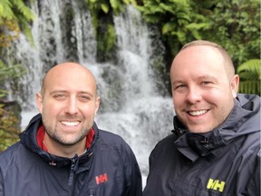 Calgarian Dan Sutherland (left) and his husband Keith are currently in Newfoundland, awaiting the birth of their first child due later this month via surrogate.