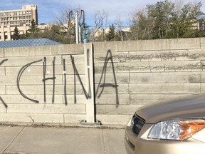 Racist graffiti has been spray-painted near the University of Calgary CTrain station.