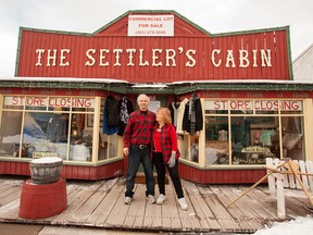 Linda and Brian Evans are shown recently in front of The Settler's Cabin in Canmore. The Evans family has run the store for 45 years and May 28, 2020, was their last day of business.