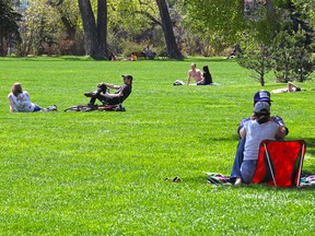 There was lots of room for physical distancing in the sun at Riley Park in Calgary.