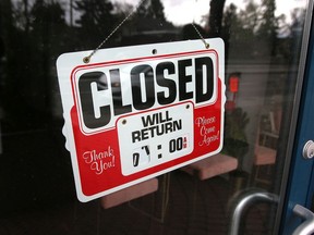 A closed storefront in Kensington in Calgary on May 8, 2020. The Conference Board of Canada forecasts that Alberta's economy will contract by a historic seven percent in 2020.