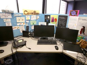 The ConnecTeen call desk is shown at the Calgary Distress Centre in Calgary Tuesday, November 20, 2018.