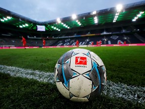 A match ball during the warm up before the match that will be played behind closed while the number of coronavirus cases grow around the world