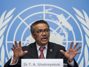 Dr. Tedros Adhanom Ghebreyesus, director general of the World Health Organization (WHO), answers questions at the European headquarters of the United Nations in Geneva, Switzerland on Feb. 7, 2018.