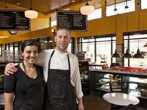 Shosh Cohen and Navot Raz smile in their cafe and bakery La Boulangerie in southwest Calgary on Tuesday, February 28, 2012.