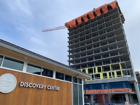 The 15-storey Alt Hotel. The 156-room hotel by Group Germain is located at the first intersection across from the development’s Discovery Centre. It reopened this week to view show suites of the District’s residential offerings.