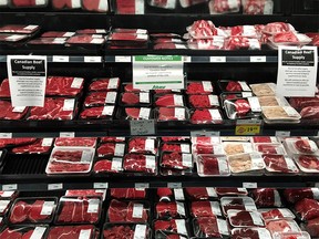 Sobeys stores have put up signs as a possible shortage of beef due to the COVID-19 in Calgary on Tuesday, May 12, 2020.